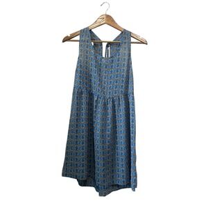 Bongo Blue Turtle Print Halter Neck‎ Tie Back Mini Dress L